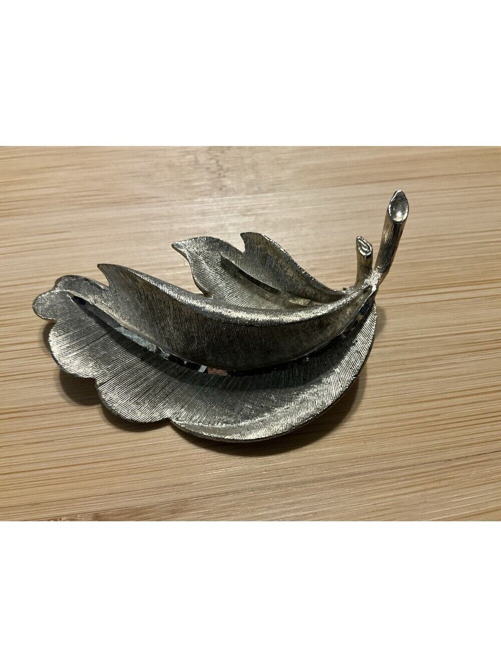 Vintage BSK Leaf Brooch Silver Tone Textured Leaf